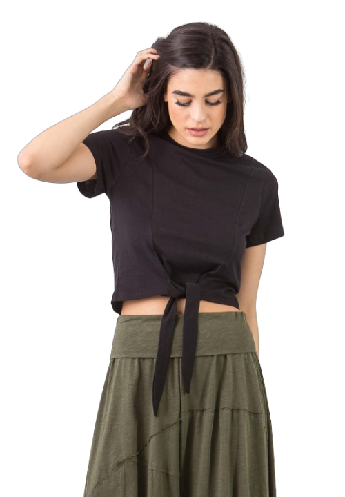 Crop top s uväzovaním - Čierna